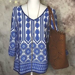 Myan Boho Aztec-Printed Top